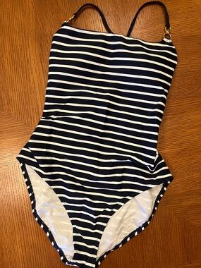 Navy and White Striped tummy control One-Piece Swimsuit B17